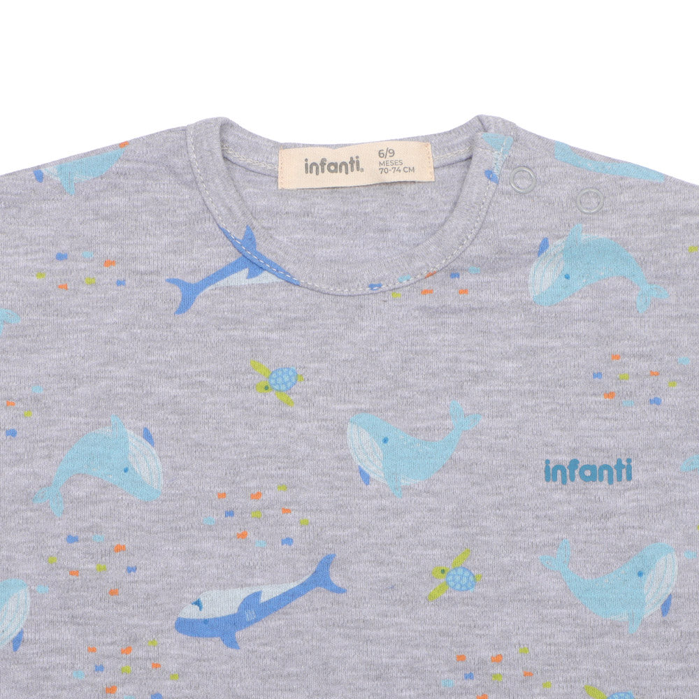 Osito Corto Manga Kimono Sealife Niño Gris Infanti - Image 3