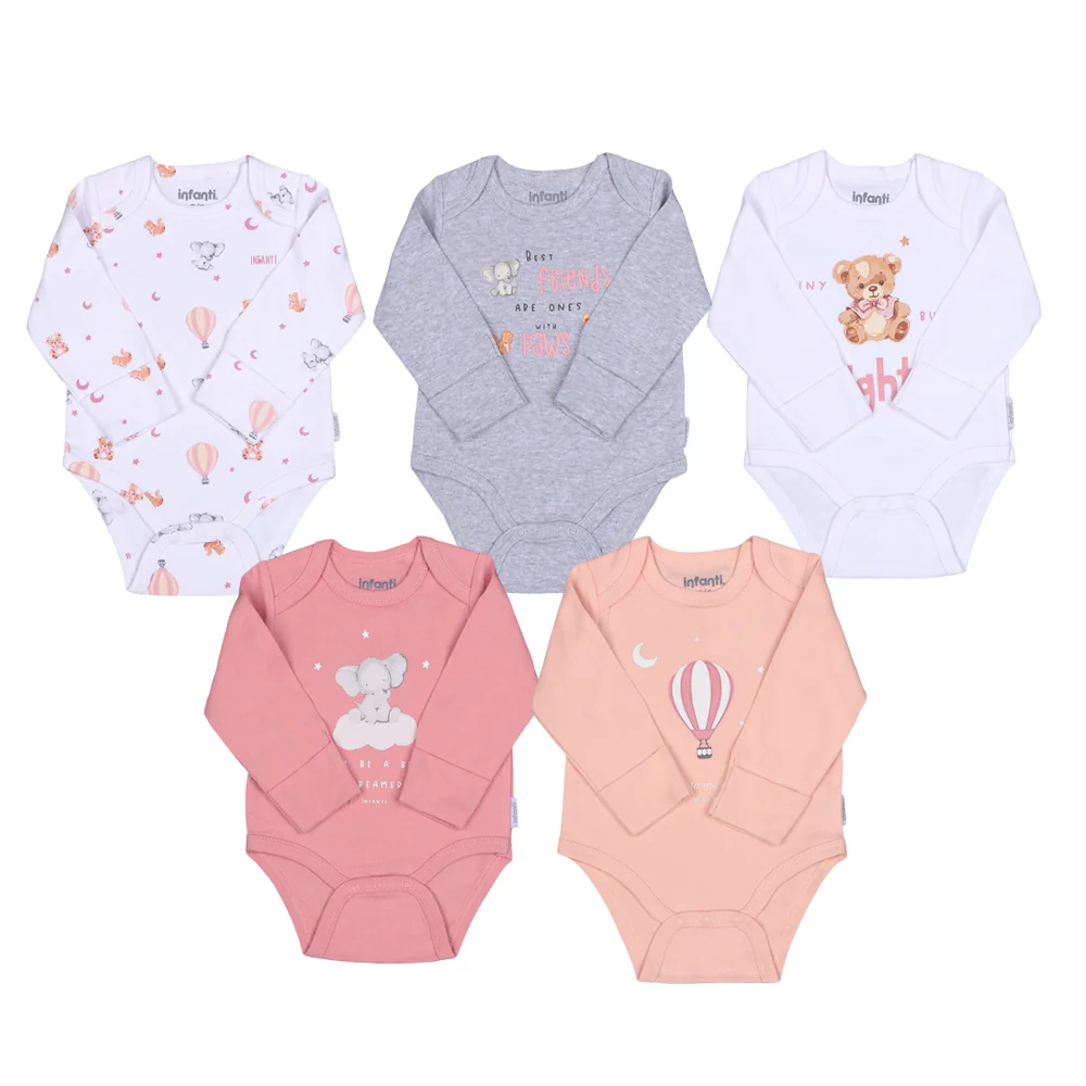 Quintupack Body Baby Animals Niña Algodón Infanti Rosado