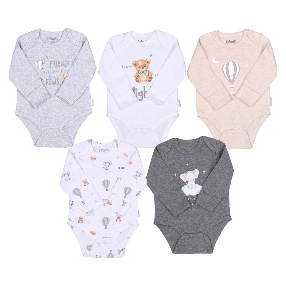 Quintupack Body Baby Animals Unisex Algodón Infanti Gris